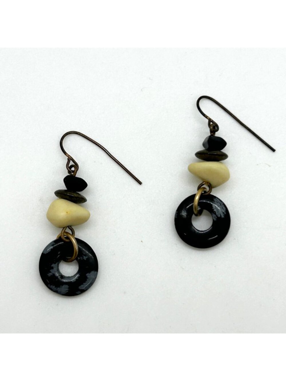 Handcrafted Acrylic Bead and Donut Ring Stacked Bead Dangle Earrings - Picture 2 of 11